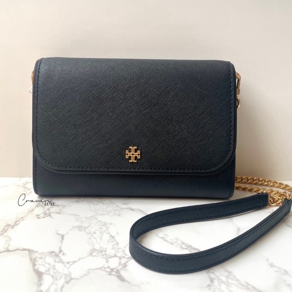 ❌SOLD❌ New Tory Burch Emerson Wallet on Chain Convertible Crossbody Black - Picture 2 of 9
